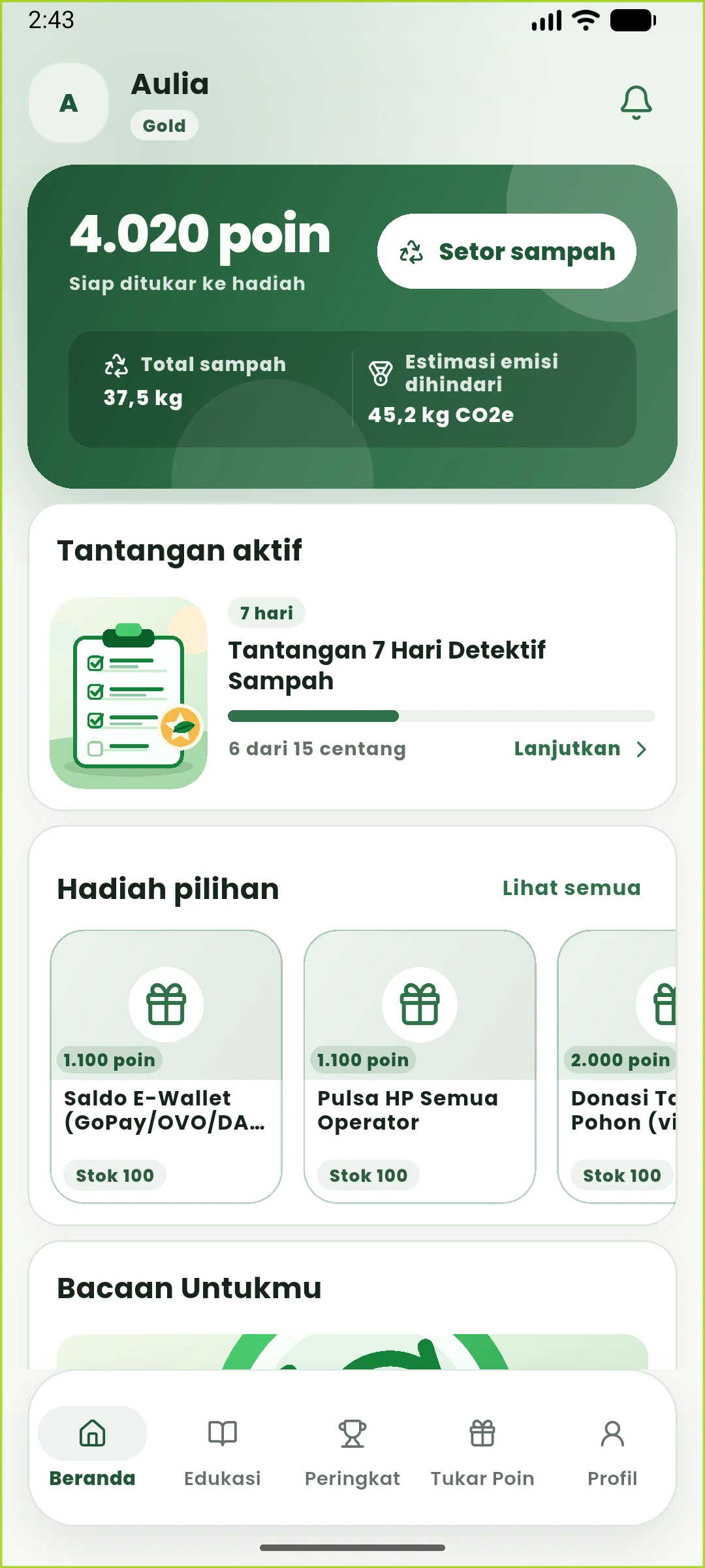 Tampilan beranda aplikasi EcoPoin